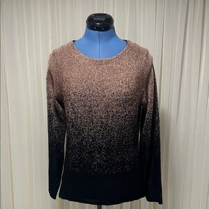 NY Collection Brown and Black Long Sleeve Top